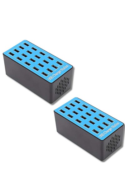 Shopi عبوة من قطعتين - شاحن USB متعدد المنافذ (20 منفذًا)، محطة شحن USB بقوة ...