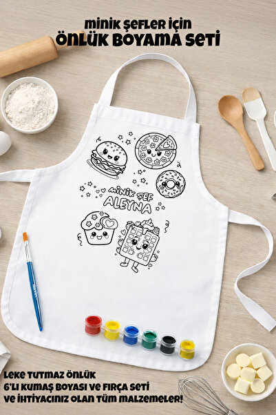 BaskılıTshirt Çocuk Şef Önlüğü Boyama Seti – Kişiye Özel İsimli, Kumaş Boyası...