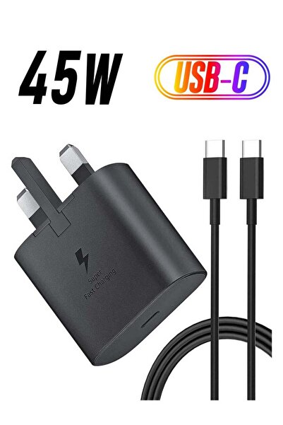 Shopi شاحن سامسونج سريع الشحن، مزود بمقبس وكابل USB-C بريطاني، بقدرة 45 واط، ...