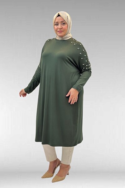 Eslina 68012 Large Size Combed Cotton Tunic with Stone Detail on Shoulders - ...