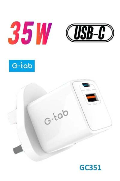 g-tab شاحن جداري GC351 بقوة 35 واط بتقنية GaN للشحن السريع، مزود بمنفذي USB-C...
