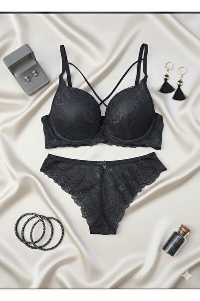 SATTENS Lace Padded Bra Kilot Set String Model