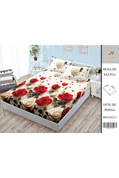 FIONNA.RO Satin Cotton Cover With Stretchy And Pillowcases 160X200cm - Roses ...