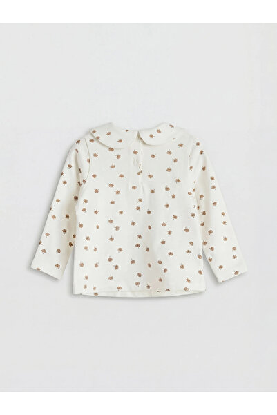 LC Waikiki Bej Bebe Yaka Desenli Kız Bebek Gabardin Elbise