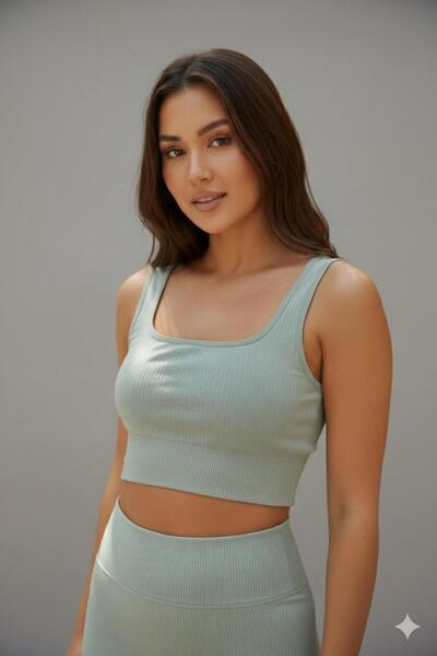 Peakform Seamless Thick Strap Ribbed Crop Bustier with Removable Pads