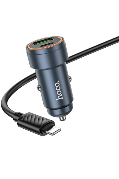 Hoco Car Charger With Lightning Cable Z57A, 30W, 3A, 1 x USB-A - 1 x USB-C, Gray