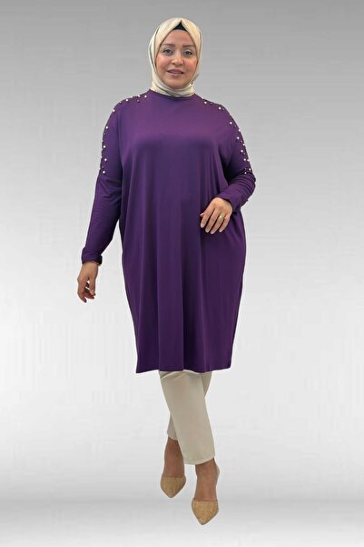 Eslina 68012 Large Size Combed Cotton Tunic with Stone Detail on Shoulders - ...