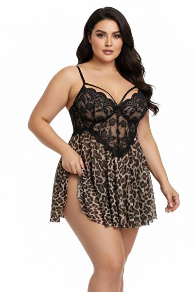 Nathalie Lingerie Kadın Dantel Detaylı Tül Gecelik B-2049