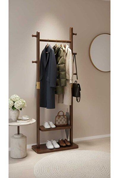 Generic ستاند تعليق ملابس خشبي أنيق مع رف تخزين – تصميم عصري للمنازل الراقية