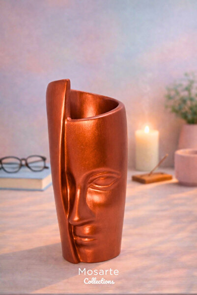 Mosarte Single Face Formed Decorative Vase / Sculpture 30 cm - Copper Color