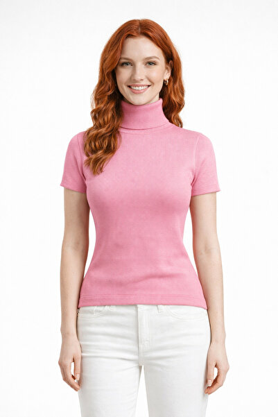 Neden Tekstil High-Neck Batwing Sleeve Ribbed Crop Blouse