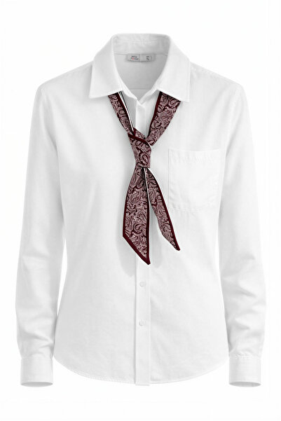 Miss Poem Women's White Patterned Long Sleeve Shirt with Scarf