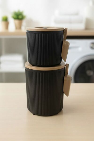 GLUS Detergent Storage Container 2 Piece Set with Shovel |   Powder and Tablet Detergent Storage Box |   Detergent Storage Container |   Black Coffee