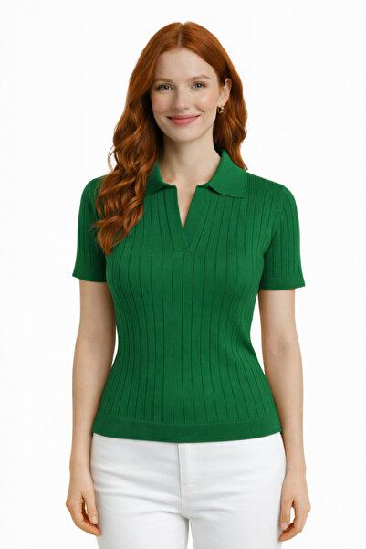 Neden Tekstil Striped Polo Collar Ribbed Knit Sweater