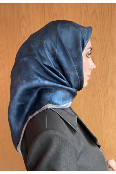 Aker İpek Jakarlı Sura Eşarp IST 7208403- 334 İndigo Mavi-Füme Simli Lale Desen