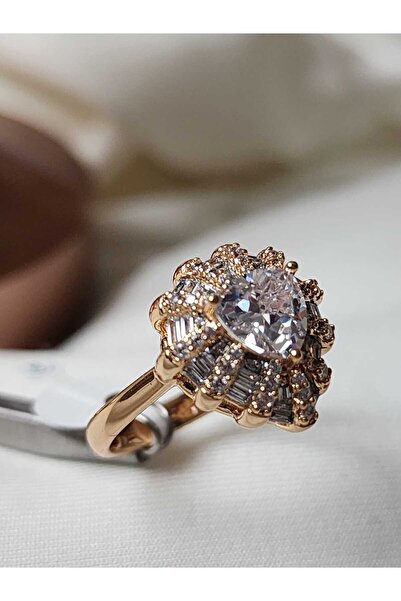 ZÜLİSCH Xuping Ring Rose Vintage Single Stone Large Model Stainless Water Res...