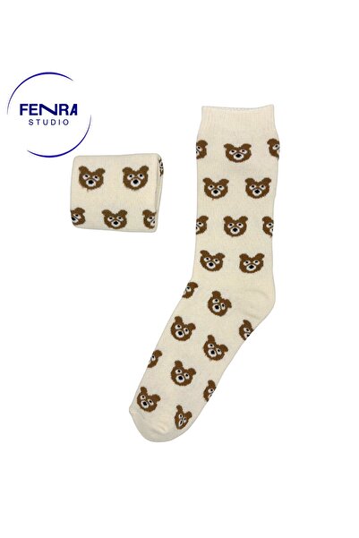 FENRA STUDIO Пълни кърпи Меки термични чорапи за жени с мотив на мече от паму...
