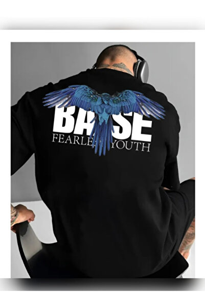 TİMİSİVA Unisex Oversized Sanatsal Printed Crew Neck Short Sleeve Black T-Shirt