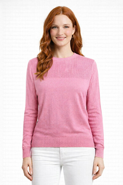 Neden Tekstil Crew Neck Openwork Long Sleeve Slim Knit Sweater