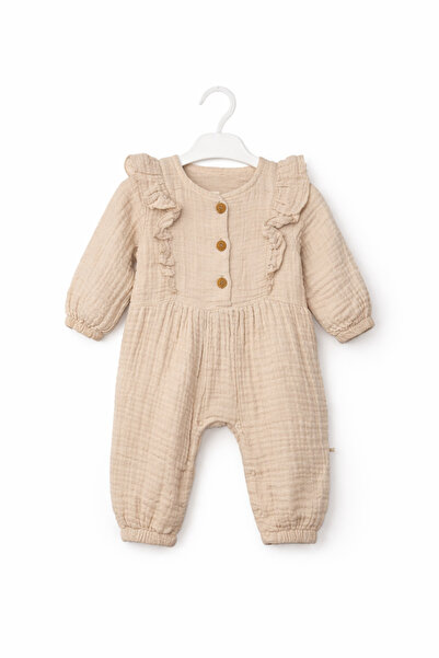 AURAKİDS MÜSLİN EKRU KIZ BEBEK TULUM