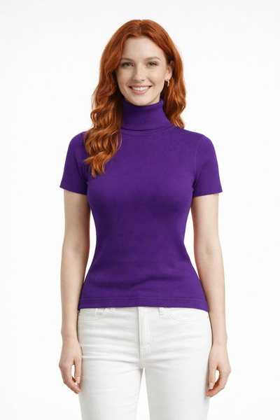 Neden Tekstil High-Neck Batwing Sleeve Ribbed Crop Blouse