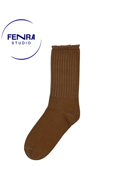 FENRA STUDIO Toeless Seamless Women's Derby Brown Ruffle Cotton Socks
