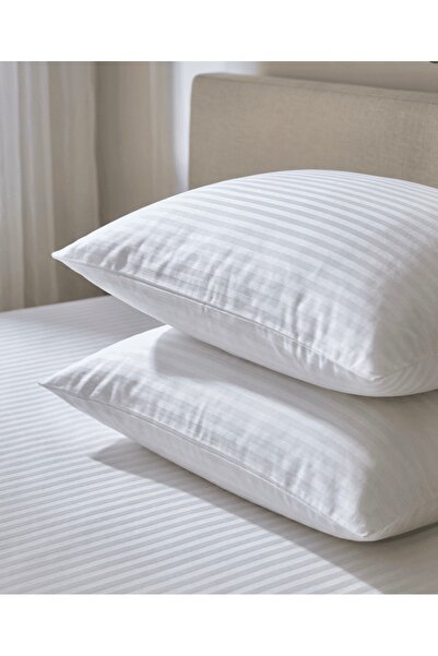Butikhome by Egemar Striped Cotton Satin White 2-Piece Pillowcase Luxury Hote...