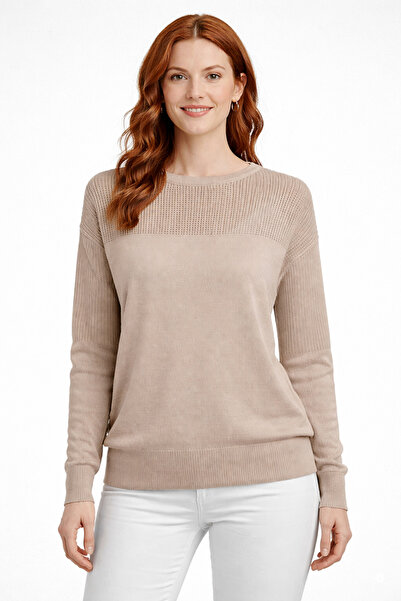 Neden Tekstil Crew Neck Openwork Long Sleeve Slim Knit Sweater
