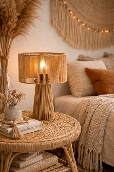 mammoly أباجورة بوهيمية، من الجوت، من الخوص، مصباح أرضي ريفي، مصباح مكتبي، مص...