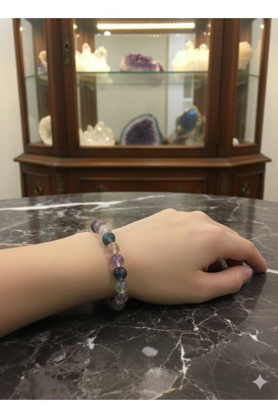 Zihintaşı Atölyesi Rainbow Fluorite Natural Gemstone 8mm Sphere Cut Handmade Bracelet Aaa+ Quality