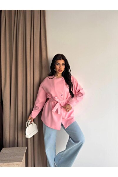 Ekim Store Belted Crew Neck Blazer Jacket