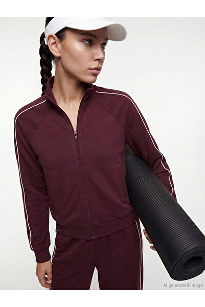 LC Waikiki KOOR SPORT Bordo Dik Yaka Kadın Fermuarlı Sweatshirt