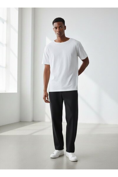 Ltb Short Sleeve Crew Neck Basic Cream T-Shirt