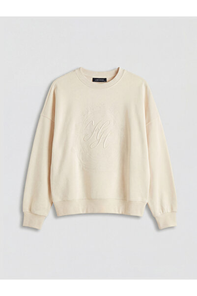 LC Waikiki Hanorac oversize pentru femei LCW Vision Ecru Paris, brodat