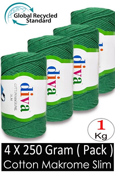 Diva İplik (4 X 250 Gr) - 1 kg - 2mm - Koton Macrame Bag Yarn 2121 Pine Green