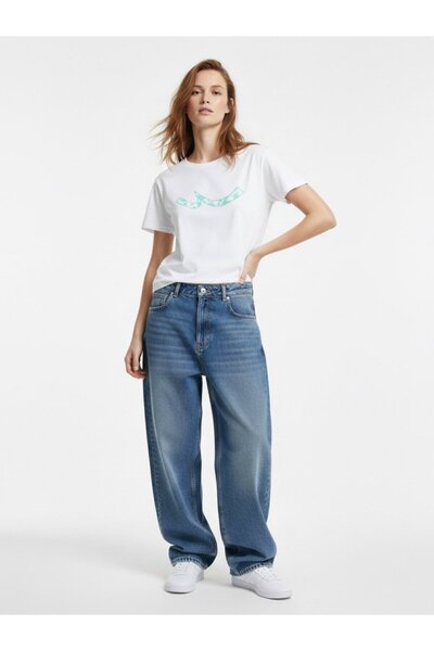 Ltb Short Sleeve Crew Neck Sign Printed White T-Shirt