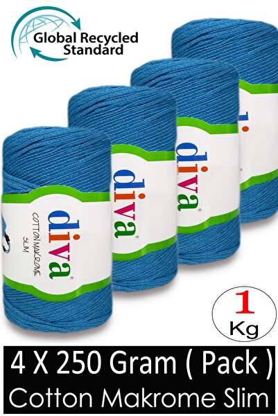 Diva İplik (4 X 250 Gr) - 1 kg - 2mm - Koton Macrame Bag Thread 2122 Ocean