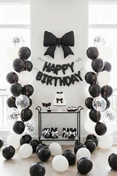 ÇITIPITISTORE Black Bow Birthday Concept Party Balloon Set