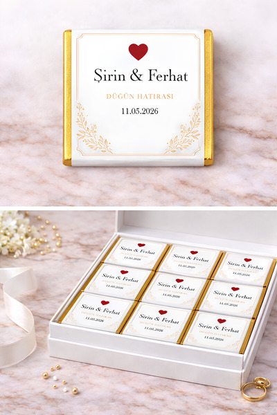 Genel Markalar Kişiye Özel Madlen Çikolata Etiketi Nişan Düğün Söz Nikah İsimli Baskılı Sticker Etiket Kare