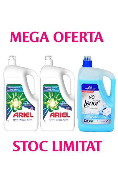 Ariel 2x Detergent lichid Mountain Spring, 4.5L + Balsam Lenor Sea Breeze, 5L