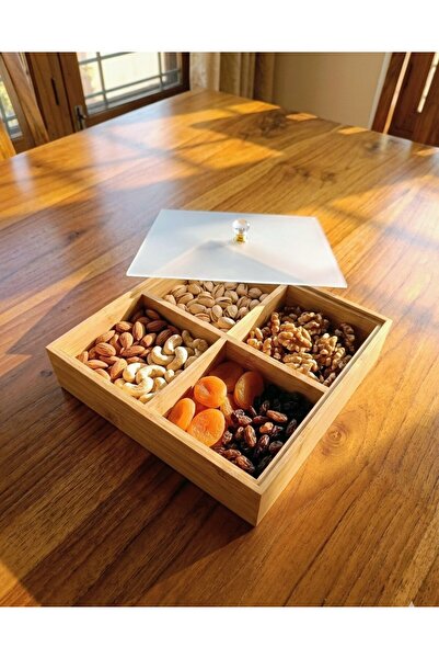 Kristella Modern Bambu Çerezlik & Organizatör Kutusu - Kristal Başlıklı Kapak