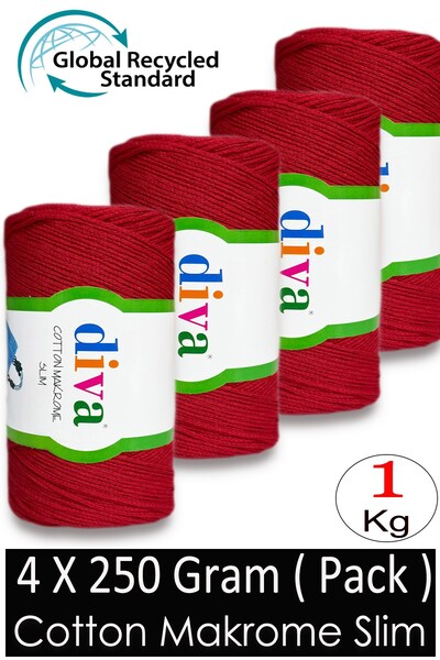 Diva İplik (4 X 250 Gr) - 1 kg - 2mm - Koton Macrame Bag Thread 2126 Red