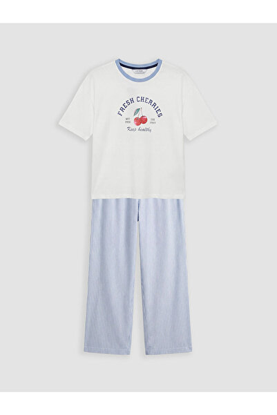 LC Waikiki Γυναικείο σετ πιτζάμες LCW Young White Crew Neck με τύπωμα