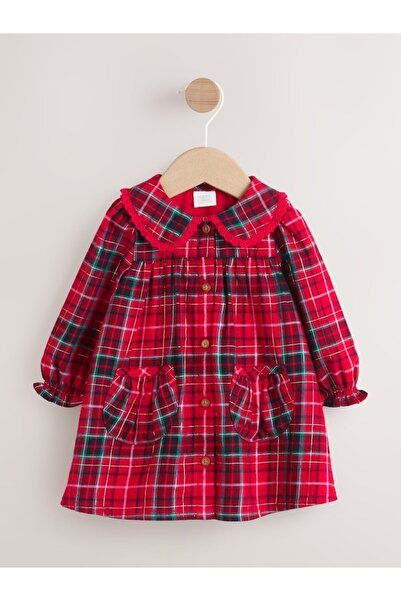 Next Baby Cotton Red Checkered Baby Collar Long Sleeve Dress