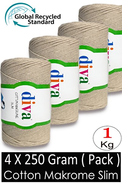 Diva İplik (4 X 250 Gr) - 1 kg - 2mm - Koton Macrame Bag Thread 2305 Beige