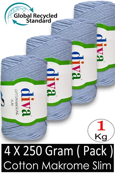 Diva İplik (4 X 250 Gr) - 1 kg - 2mm - Koton Macrame Bag Thread 214 Baby Blue