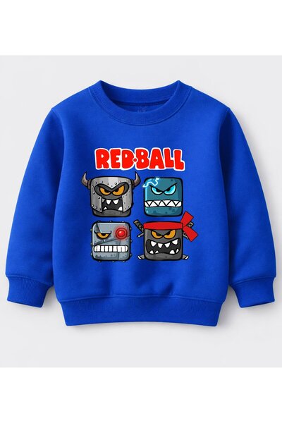 Efendioğlu Design Sweatshirt Red Ball Printed Cotton 3 Thread Non-Brushed Swe...