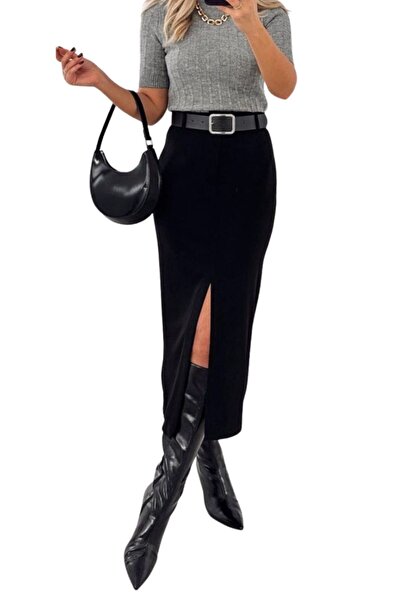 MORE MOSS Kadın Kemerli Yırtmaçlı Kalem Etek