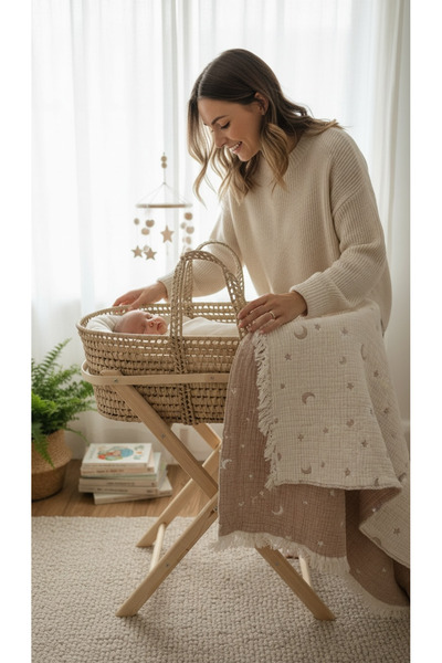 THELAKIDS ‘Sweet moon’ Desen Çift Taraflı Dört Katlı Müslin Battaniye