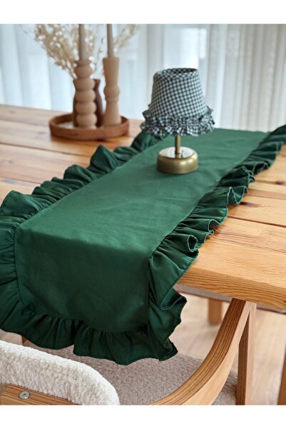 KaiAtelier Mossy Linen Ruffled Fabric Runner 50X150Cm